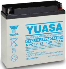 YUASA NPC17-12, 12V 17AH 20HR (AS 18AH, 19AH, 20AH, 21AH & 22AH) HIGH CAPACITY DEEP CYCLE VALVE REGULATED LEAD ACID (VRLA) BATTERY