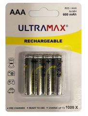 Ultra Max Rechargeable, AAA / R03 Size, Ni-MH, 600mAh, 4 Batteries in a Pack.