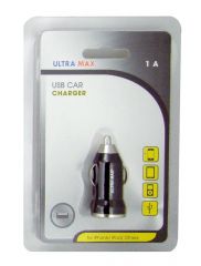 Ultra Max Black Single USB Car Charger 1Amps