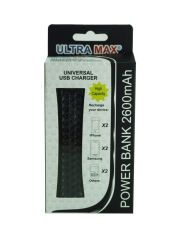 Ultra Max Rechargeable Power Bank 2600 mAh Universal USB Charger Black Colour