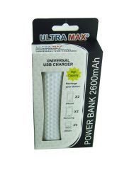 Ultra Max Rechargeable Power Bank 2600 mAh Universal USB Charger White Colour