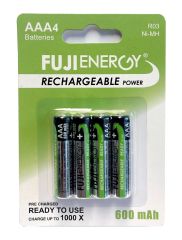 Fuji Energy Rechargeable 600 mAh AAA Batteries (4 Pack)