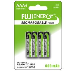 AAA FUJIENERGY Rechargeable Batteries 600 mAh,  pack of 4