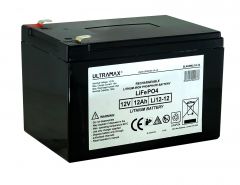 Li12-12, UltraMax 12v 12Ah Lithium Iron Phosphate, LiFePO4 Battery with LiFePO4 Battery Charger