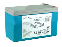 Ultramax 12v 9Ah Lithium Iron Phosphate LiFePO4 Battery, Charger Included